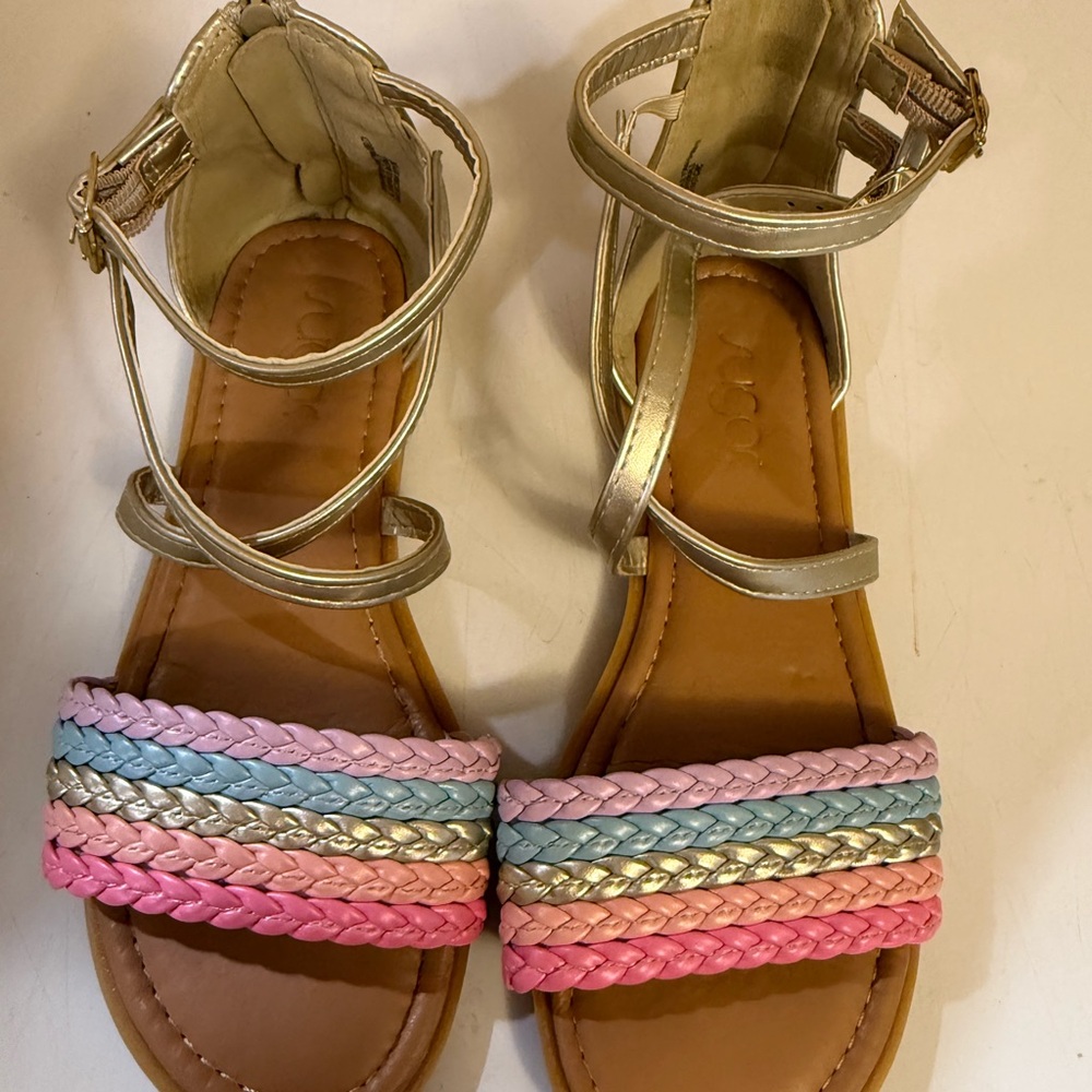 Pastel Braided Front Ankle-Strap Sandals